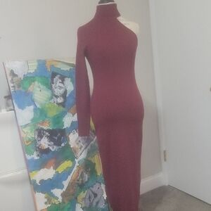 Bardot Burgundy One-Shoulder Long Sleeve Bodycon Dress